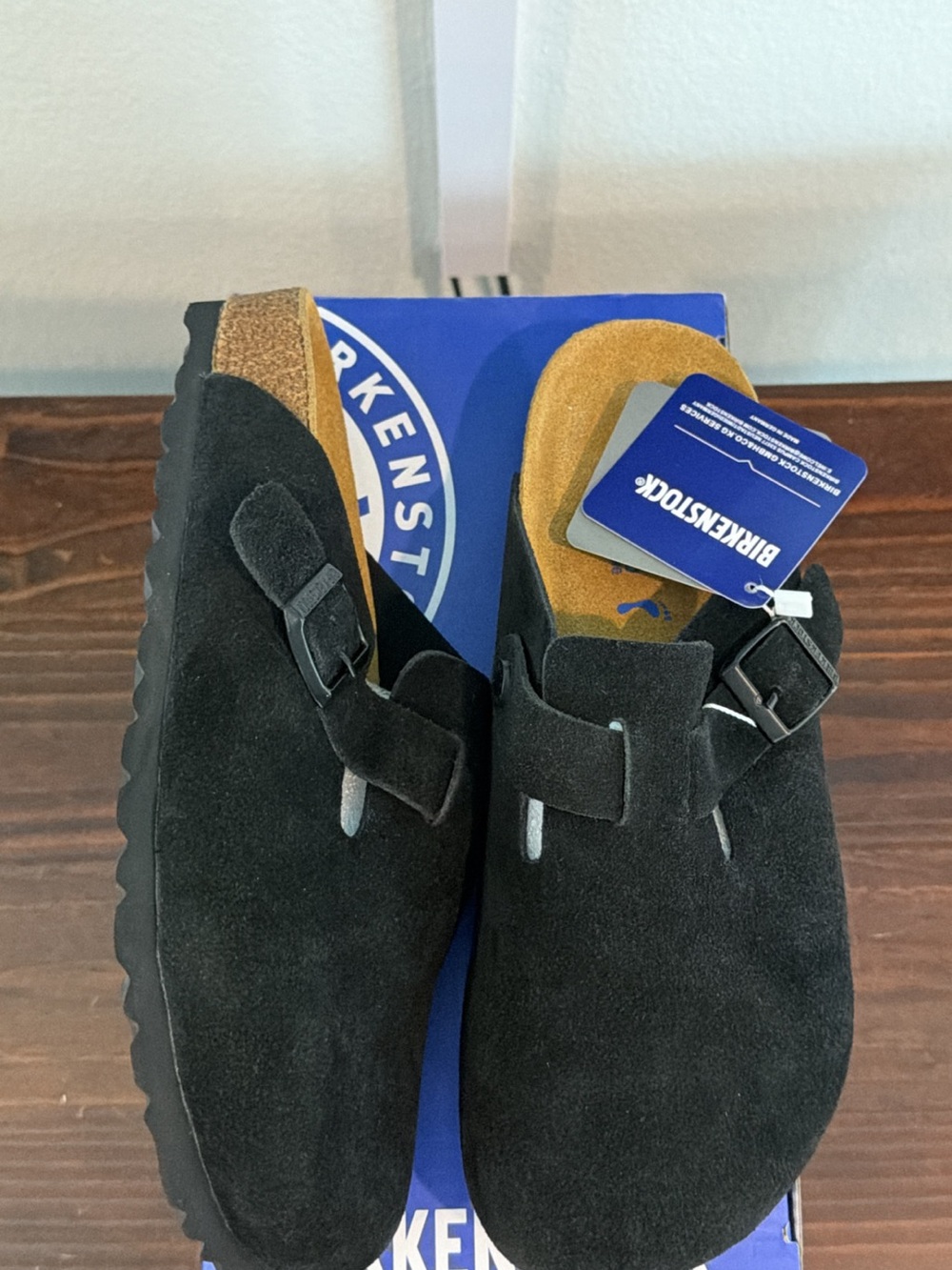 Birkenstock Black Suede Boston Clogs with Adjustable Buckle size 38-39